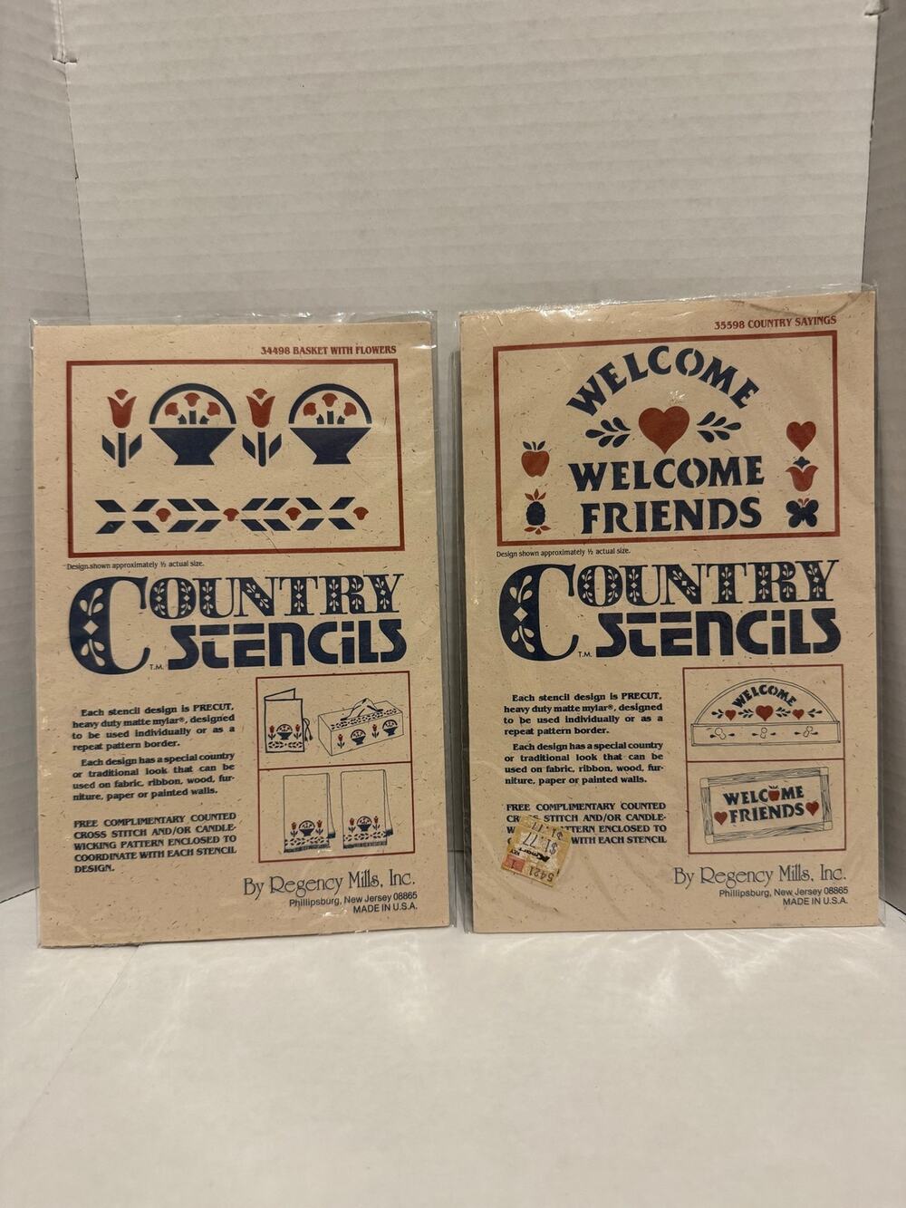 Vintage Regency Mills Country Stencils Lot Welcome Friends Flower Baskets Mylar